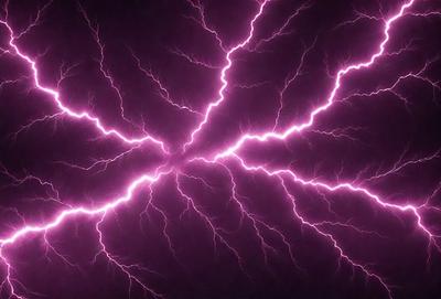 The primary subject of the image is a purple lightning bolt, which is the main object, scene, or focus of the image. The setting or background is a dark sky, and the visual style is a photo. The dominant colors in the image are purple and black, creating a dramatic and intense atmosphere.