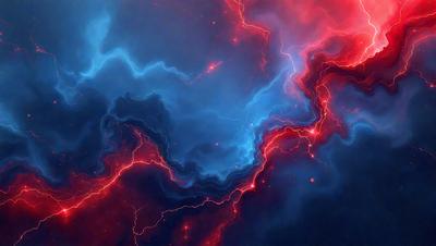 The primary subject of the image is a vibrant, colorful, and abstract design featuring red, blue, and yellow colors. The setting is a dark, starry background that contrasts with the bright colors of the design. The visual style appears to be a combination of digital art and illustration, creating a unique and eye-catching pattern. The overall atmosphere is energetic and dynamic, with the colors and design elements working together to create a captivating and memorable image.