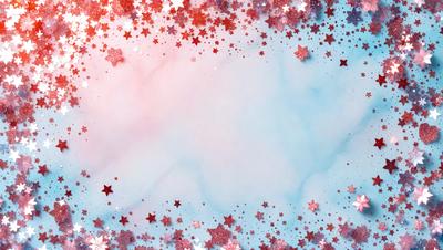 The primary subject of the image is a blue and pink star-filled background. The setting is a cloudy sky, and the visual style is a digital art or illustration. The dominant colors are blue and pink, creating a warm and inviting atmosphere.