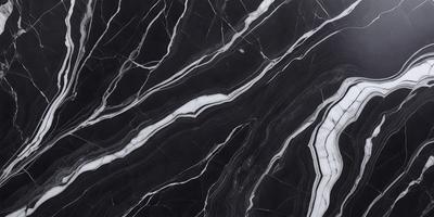 The primary subject of the image is a marble countertop with a black and white pattern. The setting is a kitchen, and the visual style is a close-up of the countertop. The colors and mood of the image are predominantly black and white, giving it a classic and elegant appearance.