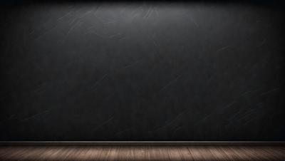 The primary subject of the image is a black wall with a wooden frame. The setting is a room with a wooden floor. The visual style is a photo, and the dominant colors are black and brown. The overall atmosphere is dark and moody.