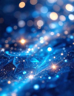 The primary subject of the image is a blue background with a pattern of bright, shining stars. The setting appears to be a night sky, with the stars creating a mesmerizing and serene atmosphere. The visual style of the image is a combination of digital art and illustration, as the stars are depicted in a detailed and intricate manner. The colors and mood of the image are predominantly blue, with the stars adding a touch of white and yellow.