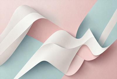 The primary subject of the image is a large, curled piece of paper. The paper is white and appears to be a creative artwork or a decorative element. The setting is a pink and blue background, which adds a vibrant and lively atmosphere to the scene. The visual style of the image is a combination of digital art and illustration, as the paper appears to be digitally manipulated or drawn. The colors and mood of the image are predominantly pink and blue, creating a sense of warm