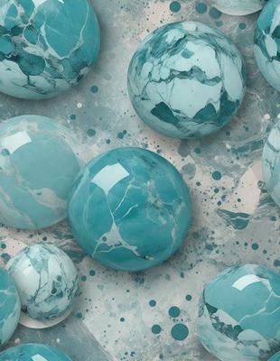 The primary subject of the image is a collection of blue marble balls. The setting is a white background, and the visual style appears to be a digital art or illustration. The dominant colors are blue and white, creating a calm and serene atmosphere.