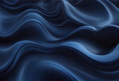 The primary subject of the image is a blue ocean with waves. The setting is the ocean, and the visual style is a digital art or illustration. The dominant colors are blue and black, creating a calm and serene atmosphere.