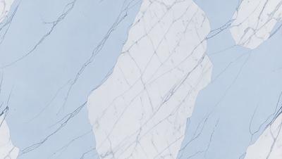 The primary subject of the image is a marble wall with a pattern of white and grey marble. The setting is a room with a blue background, which adds a contrasting color to the scene. The visual style is a close-up of the marble wall, showcasing the intricate pattern and texture of the marble. The colors and mood of the image are predominantly blue and grey, creating a calm and sophisticated atmosphere.