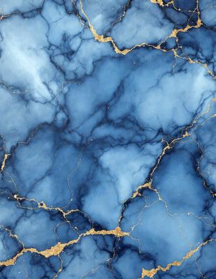 The primary subject of the image is a blue marble surface with gold accents. The setting is a blue and gold marble wall, which serves as the background. The visual style is a close-up of the marble surface, showcasing its intricate patterns and textures. The dominant colors are blue and gold, creating a luxurious and elegant atmosphere.