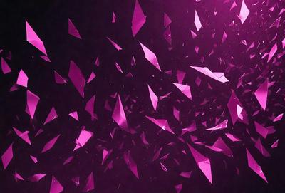 The primary subject of the image is a pink and purple background with a pattern of triangles. The setting appears to be a dark room, and the visual style is a combination of digital art and illustration. The dominant colors in the image are pink and purple, creating a warm and inviting atmosphere.