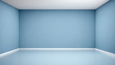 The primary subject of the image is a blue wall with a white border. The setting is a room with a blue wall and a white border. The visual style is a photo, and the colors and mood are predominantly blue and calm.
