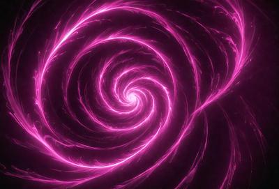 The primary subject of the image is a large, swirling, pink spiral. The setting is a dark background, which contrasts with the bright pink color of the spiral. The visual style appears to be a digital art or illustration, as the spiral is depicted in a detailed and intricate manner. The colors and mood of the image are predominantly pink, creating a vibrant and lively atmosphere.