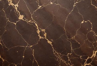 The primary subject of the image is a brown leather surface with a gold-like pattern. The setting is a close-up of the leather, showcasing its texture and design. The visual style is a realistic representation of the leather, capturing its natural appearance. The colors and mood of the image are warm and earthy, with the gold pattern adding a touch of luxury and sophistication.