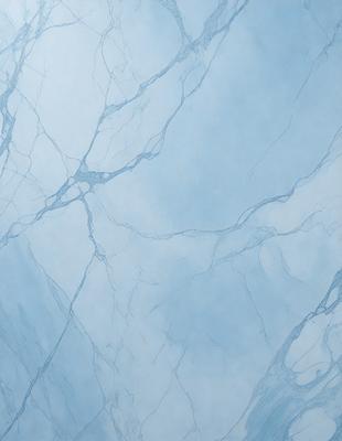 The primary subject of the image is a large, white marble wall with a blue tint. The setting is a room with a blue sky visible in the background. The visual style is a close-up of the marble wall, showcasing its texture and beauty. The colors and mood of the image are predominantly blue, creating a serene and calming atmosphere.