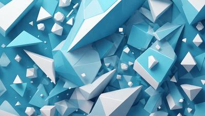The primary subject of the image is a collection of blue and white geometric shapes, which are arranged in a visually appealing manner. The setting is a blue background, which complements the colors of the shapes. The visual style is a combination of digital art and illustration, creating a unique and eye-catching design. The dominant colors are blue and white, giving the image a calm and soothing atmosphere.
