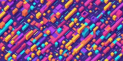 The primary subject of the image is a colorful, abstract design featuring a mix of purple, orange, and yellow colors. The setting is a patterned background, which adds to the visual style of the image. The overall atmosphere is vibrant and lively, with the colors and patterns creating a dynamic and engaging visual experience.