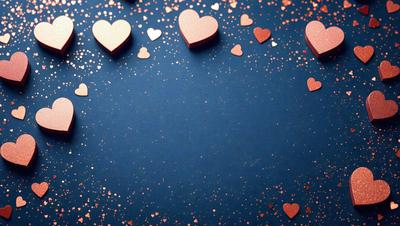 The primary subject of the image is a blue background with a pattern of hearts scattered across it. The hearts are of various sizes and are placed in different positions on the blue surface. The visual style of the image is a combination of digital art and illustration, creating a unique and eye-catching design. The colors and mood of the image are predominantly blue and pink, giving it a warm and inviting atmosphere.