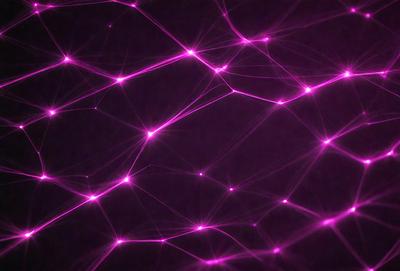 The primary subject of the image is a purple background with a pattern of pink lights. The setting appears to be a dark room, and the visual style is a combination of digital art and illustration. The dominant colors are purple and pink, creating a mood of mystery and intrigue.