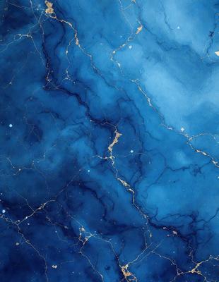 The primary subject of the image is a blue marble surface with gold veins. The setting is a blue and gold marble countertop, and the visual style is a close-up of the marble surface. The colors and mood of the image are predominantly blue and gold, creating a luxurious and elegant atmosphere.
