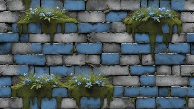 The primary subject of the image is a brick wall with blue bricks. The setting is an outdoor environment, and the visual style appears to be a photo. The colors and mood of the image are predominantly blue, creating a calm and serene atmosphere.