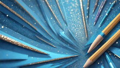 The primary subject of the image is a pencil, which is prominently displayed in the foreground. The setting is a blue background, possibly a wall or a piece of paper. The visual style appears to be a combination of a photo and digital art, as the pencil is depicted in a realistic manner while the background has a digital, textured appearance. The colors and mood of the image are predominantly blue, creating a calm and serene atmosphere.