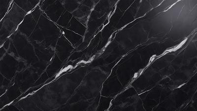 The primary subject of the image is a marble countertop with a black and white pattern. The setting is a kitchen, and the visual style is a close-up of the marble countertop. The colors and mood of the image are predominantly black and white, giving it a classic and elegant appearance.