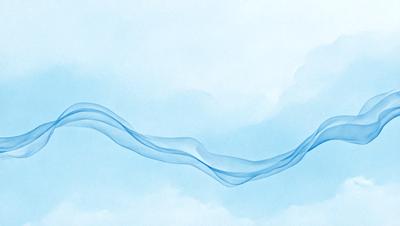 The primary subject of the image is a blue, swirling, and flowing line that appears to be a part of a cloud. The setting is a blue sky, and the visual style is a digital art or illustration. The colors and mood of the image are predominantly blue, creating a calm and serene atmosphere.