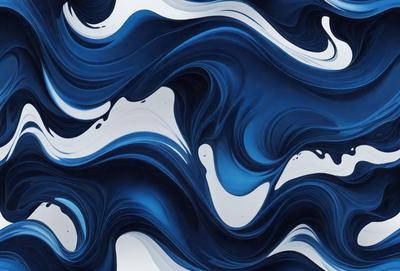 The primary subject of the image is a blue and white swirling pattern, which appears to be a digital art or illustration. The setting is a white background, and the visual style is a mix of digital art and illustration. The dominant colors are blue and white, creating a calm and soothing atmosphere.