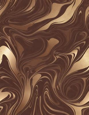 The primary subject of the image is a close-up of a chocolate-colored pattern, which appears to be a swirling, flowing design. The setting is a surface with a gold-colored background, creating a visually appealing contrast. The visual style of the image is a combination of a photo and digital art, as it captures the intricate details of the chocolate pattern while also showcasing the gold background. The colors and mood of the image are rich and warm, with the ch