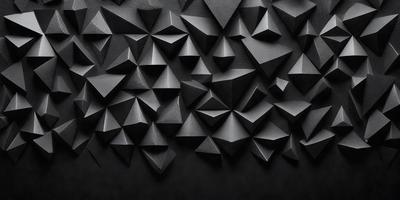 The primary subject of the image is a black wall with a pattern of triangles. The setting is a dark room, and the visual style appears to be a combination of a photo and digital art. The dominant colors are black and grey, creating a moody atmosphere.