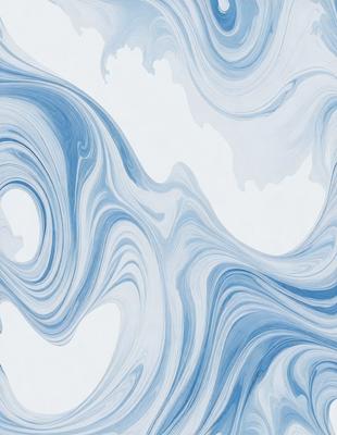 The primary subject of the image is a blue and white swirling pattern, which appears to be a digital art or illustration. The setting is a white background, and the visual style is a combination of digital art and illustration. The dominant colors are blue and white, creating a calming and soothing atmosphere.
