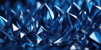 The primary subject of the image is a large cluster of blue crystals, possibly a blue glass or a blue crystal formation. The setting is a dark blue background, which contrasts with the bright blue crystals. The visual style appears to be a close-up of the crystals, showcasing their unique shapes and textures. The colors and mood of the image are predominantly blue, creating a sense of depth and intrigue.