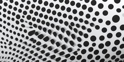 The primary subject of the image is a pattern of black and white polka dots on a white background. The setting is a wall, and the visual style appears to be a combination of a photo and digital art. The dominant colors are black and white, creating a classic and timeless atmosphere.