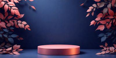 The primary subject of the image is a pink circle, which is placed on a blue surface. The setting appears to be a room with a blue wall and a potted plant in the background. The visual style of the image is a photo, and the dominant colors are pink and blue, creating a calm and serene atmosphere.