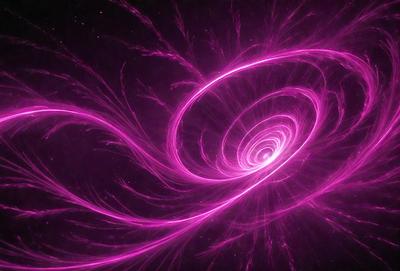 The primary subject of the image is a purple spiral, which appears to be a digital art or illustration. The spiral is set against a dark background, creating a striking contrast. The visual style of the image suggests that it is a creative and artistic representation of a spiral, rather than a photo or a real-life object. The dominant colors in the image are purple and black, giving the scene a dramatic and futuristic atmosphere.