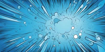 The primary subject of the image is a blue cloud with white bubbles, which appears to be a part of a comic or illustration. The setting is a blue background, and the visual style is digital art or illustration. The dominant colors are blue and white, creating a calm and serene atmosphere.