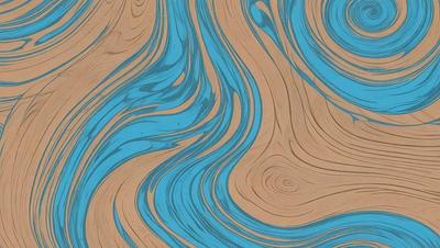 The primary subject of the image is a blue and brown swirling pattern, which appears to be a painting or a digital artwork. The setting is a wooden surface, possibly a table or a wall, with the swirling pattern as the main focus. The visual style suggests that the image is a creative and artistic representation of the swirling pattern. The dominant colors are blue and brown, creating a sense of depth and movement in the artwork.
