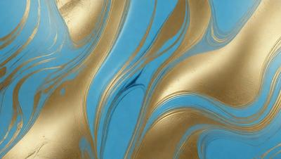 The primary subject of the image is a blue and gold swirling pattern, which appears to be a digital art or illustration. The setting is a blue background, and the visual style is a combination of digital art and illustration. The dominant colors are blue and gold, creating a vibrant and lively atmosphere.