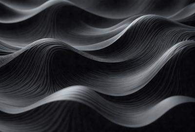 The image is a black and white photo of a wave pattern. The primary subject is the wave, which is the main focus of the image. The setting is a dark background, which contrasts with the wave pattern. The visual style is a photo, capturing the wave pattern in detail. The colors and mood are predominantly black and white, giving the image a classic and timeless feel.