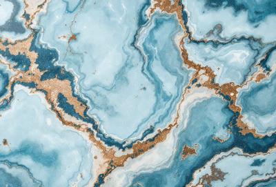 The primary subject of the image is a blue and white marble-like surface, which appears to be a marble-textured wall or a marble-like countertop. The setting is a room with a blue and white color scheme. The visual style is a close-up of the marble-like surface, showcasing its intricate patterns and textures. The colors and mood of the image are predominantly blue and white, creating a calm and elegant atmosphere.
