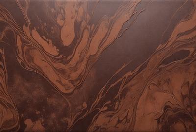 The primary subject of the image is a brown, swirling pattern on a surface. The setting appears to be a dark room, with the pattern being the main focus of the image. The visual style is a close-up of the pattern, which gives the viewer a detailed look at the swirling design. The colors and mood of the image are dark and moody, with the brown pattern being the dominant color.