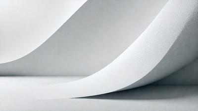 The primary subject of the image is a white sheet of paper. The setting is a white background, which creates a clean and minimalist appearance. The visual style is a photo, capturing the paper's texture and details. The colors are predominantly white, giving the image a calm and serene atmosphere.