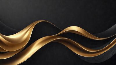 The primary subject of the image is a gold-colored, curved, and wavy design. The setting is a dark background, which contrasts with the gold design. The visual style appears to be a digital art or illustration, as the gold design is intricately detailed and smoothly rendered. The colors and mood of the image are predominantly gold and dark, creating a sense of elegance and sophistication.