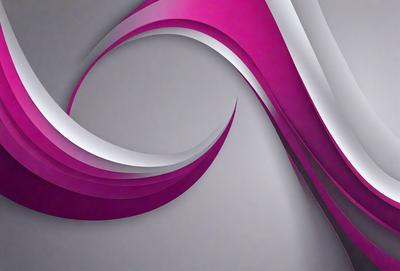 The primary subject of the image is a large, curved, and pink design on a gray background. The design appears to be a combination of a wave and a spiral, creating a visually striking pattern. The setting is a white wall, which provides a clean and minimalist backdrop for the vibrant pink design. The visual style of the image is a mix of digital art and illustration, as it showcases a unique and creative pattern. The colors and mood of the image are predominantly pink
