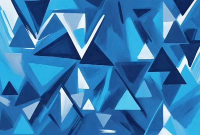 The primary subject of the image is a blue and white geometric pattern. The setting is a blue background, and the visual style appears to be a digital art or illustration. The dominant colors are blue and white, creating a calm and soothing atmosphere.