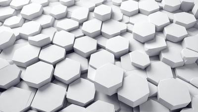 The primary subject of the image is a large white hexagonal pattern, which is the main focus of the image. The setting is a white background, which provides a clean and minimalist appearance. The visual style is a combination of photo and digital art, creating a unique and intricate design. The colors and mood of the image are predominantly white, giving it a clean, bright, and modern feel.