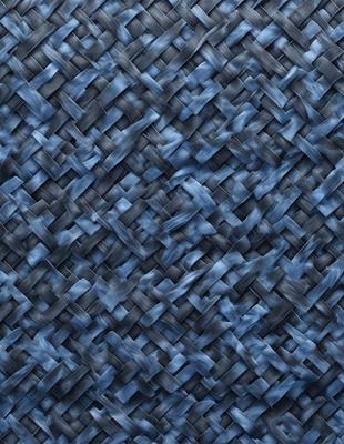 The primary subject of the image is a blue, woven fabric with a pattern of interwoven threads. The setting is a blue background, which complements the fabric's color. The visual style is a close-up of the fabric, showcasing its intricate design. The colors and mood of the image are predominantly blue, creating a calm and serene atmosphere.