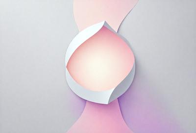 The primary subject of the image is a pink and white paper cutout of a woman's body. The paper cutout is placed on a gray background, giving it a contrasting appearance. The visual style of the image is a combination of digital art and illustration, as it is a paper cutout with a clean and precise appearance. The colors and mood of the image are predominantly pink and white, creating a soft and feminine atmosphere.