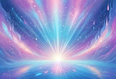 The primary subject of the image is a bright, colorful, and vibrant light source, possibly a sun or a light bulb, emanating from a central point. The light source is surrounded by a purple and blue background, creating a visually striking scene. The visual style of the image is digital art, as it appears to be a computer-generated or digitally rendered image. The colors and mood of the image are lively and energetic, with the bright light source and the contrasting purple and