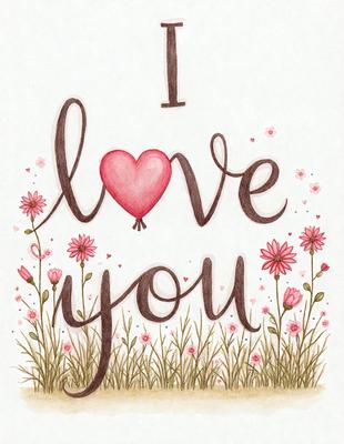 The primary subject of the image is a heart-shaped balloon with the words "I love you" written on it. The setting is a field with flowers, creating a beautiful and romantic atmosphere. The visual style is a combination of digital art and illustration, giving the image a unique and personal touch. The colors are predominantly pink and red, which are associated with love and affection.