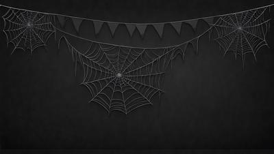 The primary subject of the image is a spider web, which is a black and white pattern. The setting is a dark background, which creates a dramatic contrast with the spider web. The visual style is a combination of a photo and a drawing, giving the image a unique and artistic appearance. The colors and mood of the image are predominantly dark, with the spider web being the main focus and creating a sense of mystery and intrigue.