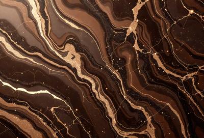 The primary subject of the image is a marble countertop with a gold-colored pattern. The setting is a kitchen, and the visual style is a close-up of the marble countertop. The colors and mood of the image are warm and luxurious, with the gold pattern adding a touch of sophistication.